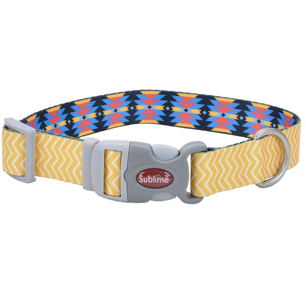 Sublime Adjustable Dog Collar, Yellow Chevron Aztec