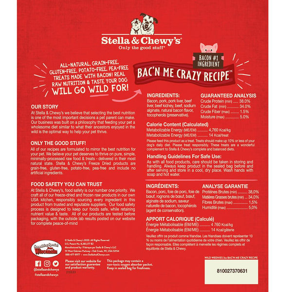 Stella & Chewy's Wild Weenies Bac'n Me Crazy Friandises pour chiens lyophilisées