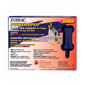 Zodiac Powerspot Contrôle des puces et des tiques pour chiens de moins de 30 lb, 4 traitements