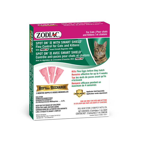 Zodiac Spot On II Smart Shield Recharge de contrôle des puces pour chats et chatons.