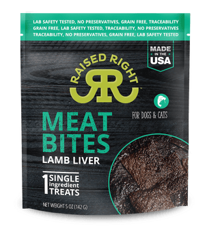 Raised Right Lamb Meat Bites, Single Ingredient Liver Treats for Dogs & Cats, 5-oz