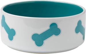 PetRageous Kool Bones Pet Bowl, Turquoise/White