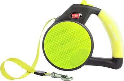 Wigzi Gel Handle Reflective Tape Retractable Dog Leash, Yellow