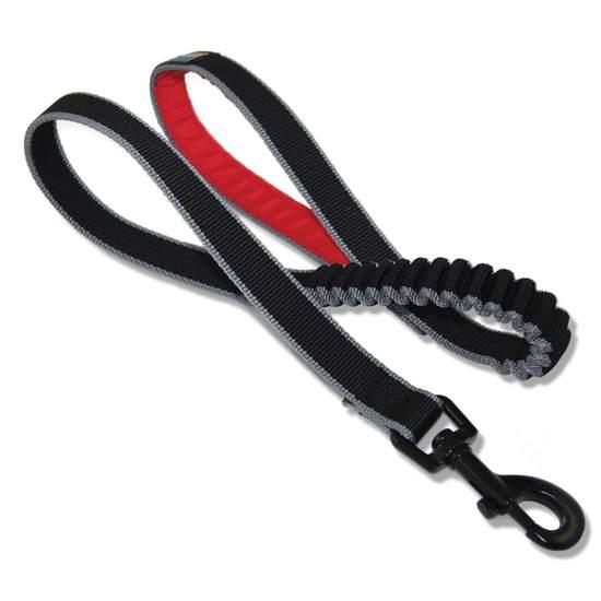 Kurgo Laisse "Springback Lite" Noire Avec Poignée Rouge