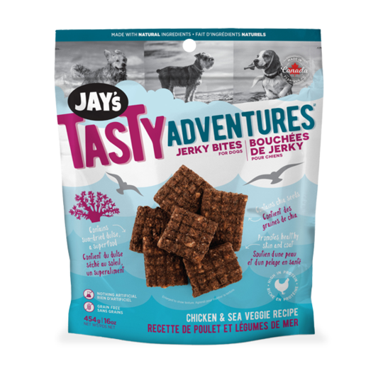 Jay's Tasty, Gâteries Pour Chien, Bouchées De Jerky Poulet & Légumes De Mer