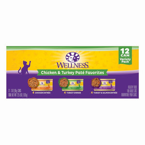 Wellness Complete Health Chicken & Turkey Pate Favorites Variety Pack Wet Cat Food Cans, 3-oz