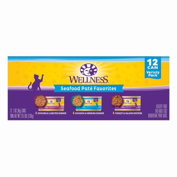 Wellness Complete Health Pâté pour chats variétés favorites Fruits de mer, boîtes de 3 oz
