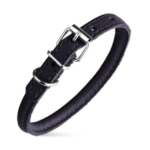 Dogline Collier rond en cuir souple pour chien, noir