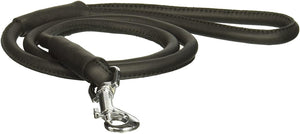 Dogline Laisse ronde en cuir souple pour chien, noir