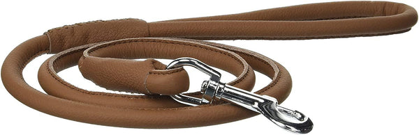 Dogline Laisse ronde en cuir souple pour chien, marron