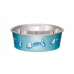 Loving Pets Bella Bowls Pet Bowl, Skeleton Metallic Blue
