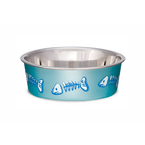 Loving Pets Bella Bowls Pet Bowl, Skeleton Metallic Blue