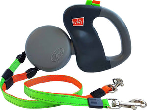 Wigzi Dual Doggie Retractable Leash, Green/Orange