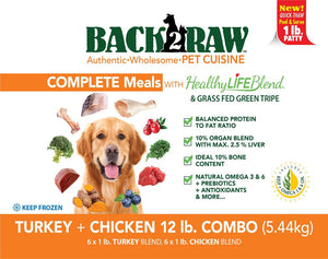 Back2Raw Complete Combo Meals Turkey Blend & Chicken Blend Frozen Dog Food
