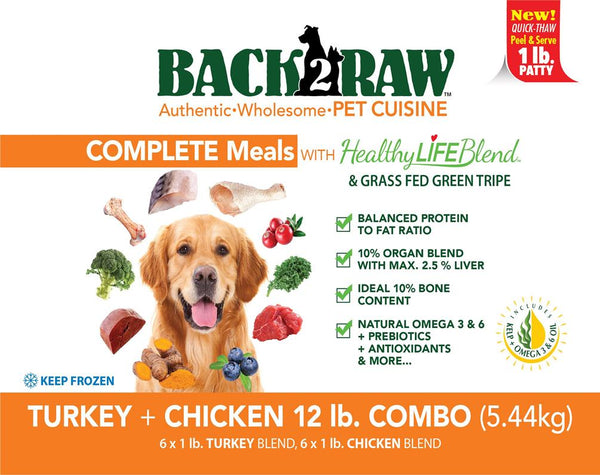 Back2Raw Complete Combo Meals Turkey Blend & Chicken Blend Frozen Dog Food