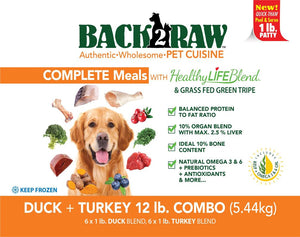 Back2Raw Complete Combo Meals Duck Blend & Turkey Blend Frozen Dog Food