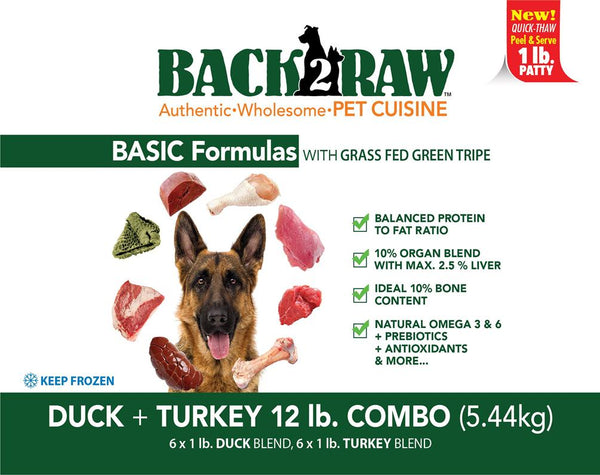 Back2Raw Basic Combo Formula Duck Blend & Turkey Blend Frozen Dog Food