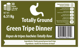 Totally Raw Pet Food Dîner totalement moulu à la panse verte congelé pour chiens