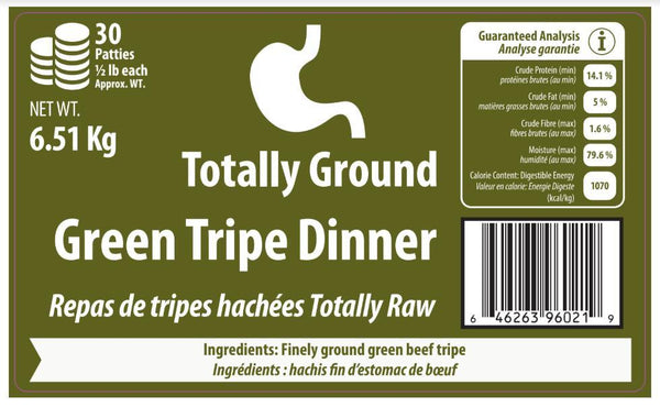 Totally Raw Pet Food Dîner totalement moulu à la panse verte congelé pour chiens