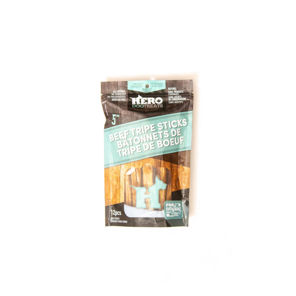 Gâteries pour chiens HeroDogTreats Beef Tripes Sticks, 5 po