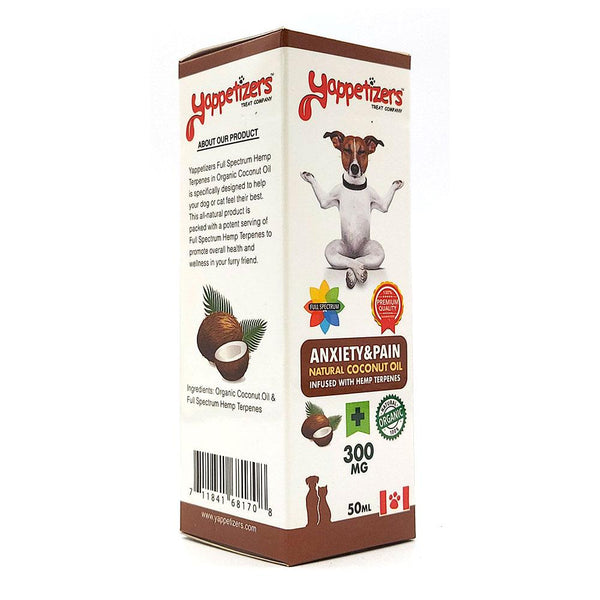 Yappetizers Anxiety&Pain Natural Coconut Oil Alternative Supplement for Dogs, 300mg, 50-mL