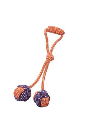 Bud'z Rope Double Monkey Fist with Handle Dog Toy, Orange/Mauve