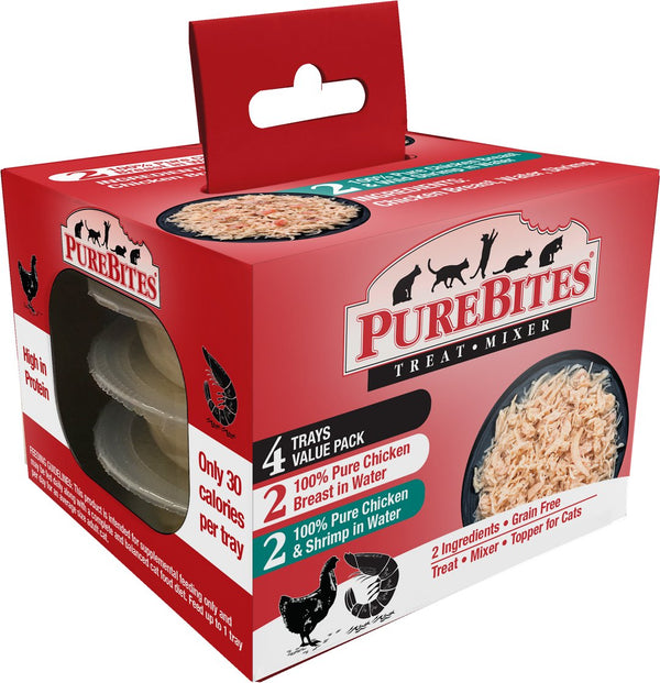 PureBites Mixers Lot de 4 plateaux de nourriture pour chat 100 % poitrine de poulet et crevettes sauvages de l'océan, 1,76 oz, paquet de 4