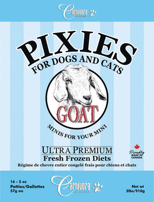 Carnivora Pixie Régime de chèvre congelé pour chats et chiens