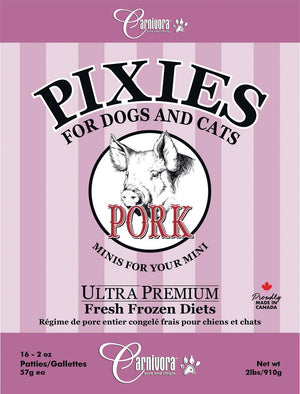 Carnivora Pixie Régime de porc congelé pour chats et chiens