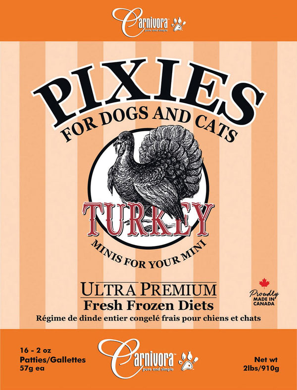 Carnivora Pixie Régime de dinde congelé pour chats et chiens
