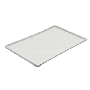 Messy Mutts Silicone Non-Slip Bowl Mat with Raised Edge & Two Sides Reinforced with Metal Rods for Dogs, Light Grey