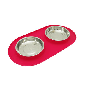 Messy Cats Bol Inox Avec Base En Silicone Pour Chat, Double, Rouge