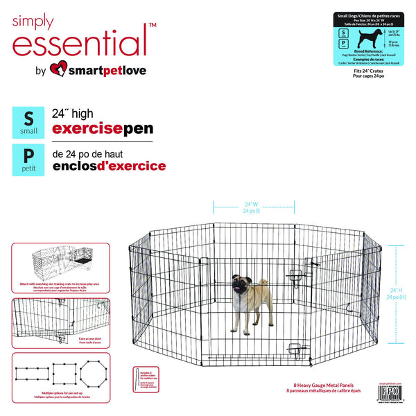 Smart Pet Love Simply Essential Stylo d'exercice pour chien à 8 panneaux Noir