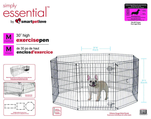 Smart Pet Love Simply Essential Stylo d'exercice pour chien à 8 panneaux Noir