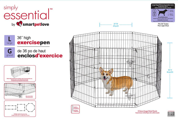 Smart Pet Love Simply Essential Stylo d'exercice pour chien à 8 panneaux Noir