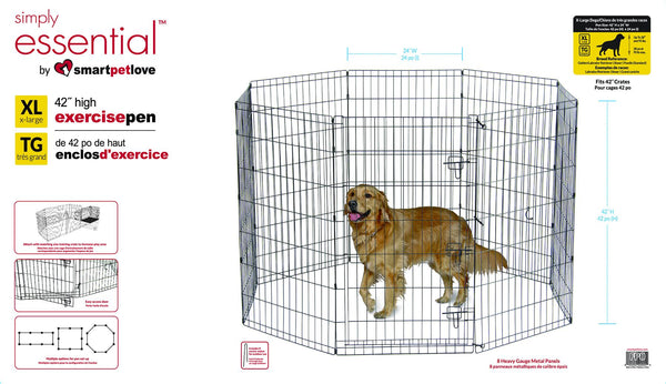 Smart Pet Love Simply Essential Stylo d'exercice pour chien à 8 panneaux Noir