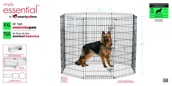 Smart Pet Love Simply Essential Stylo d'exercice pour chien à 8 panneaux Noir