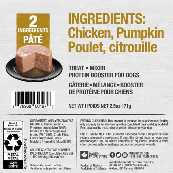 PureBites 100% Pure Chicken & Pumpkin Pate for Dogs