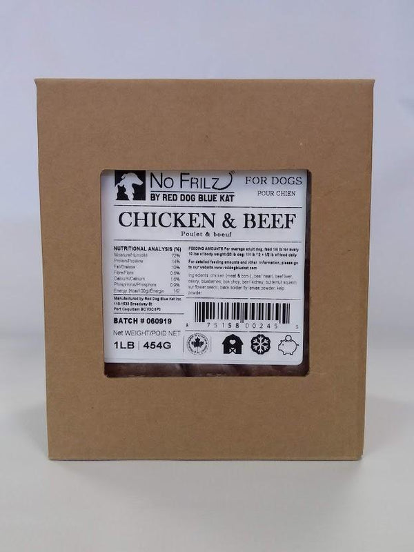 Red Dog Blue Kat Alimentation congelée pour chiens Mélange poulet et bœuf