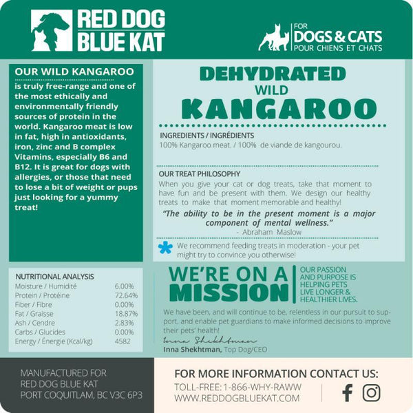 Red Dog Blue Kat Friandises déshydratées pour chiens et chats au kangourou