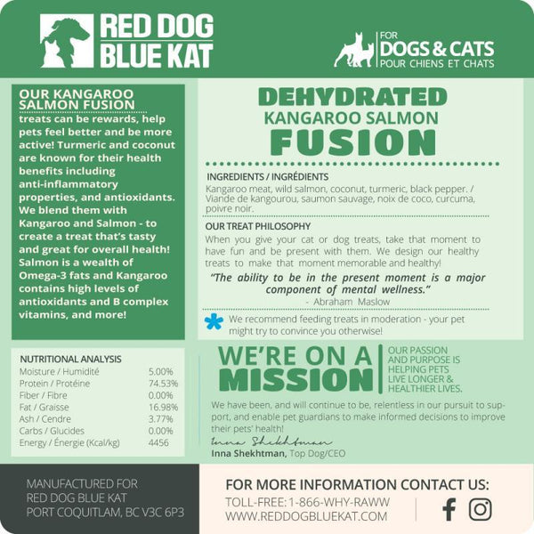 Red Dog Blue Kat Friandises déshydratées pour chiens et chats Fusion kangourou et saumon