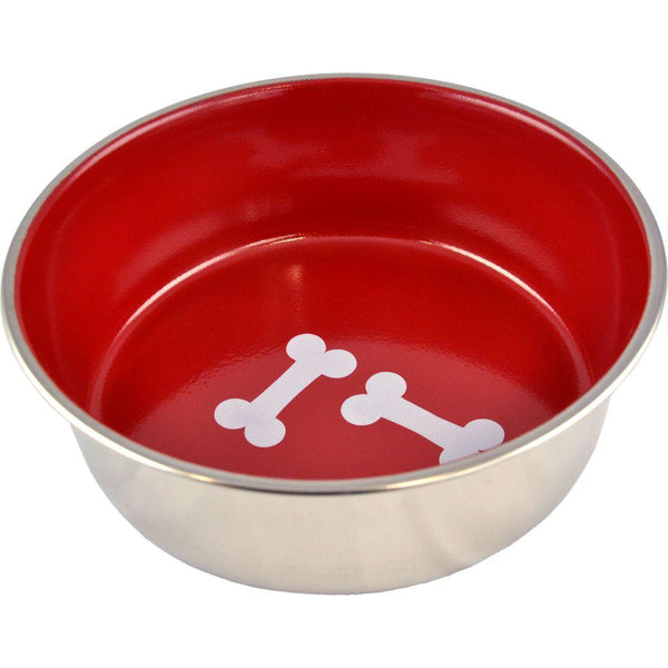 Unleashed Bones Gamelle pour animaux en acier inoxydable haute résistance, rouge