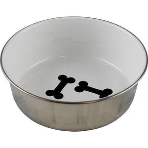 Unleashed Bones Gamelle pour animaux en acier inoxydable haute résistance, blanche