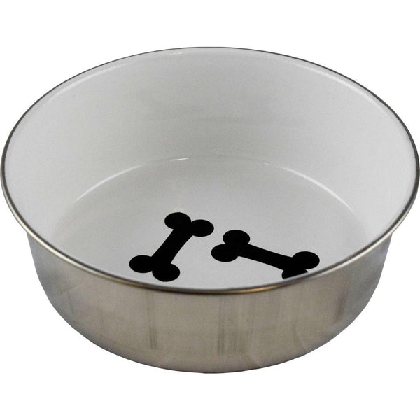 Unleashed Bones Gamelle pour animaux en acier inoxydable haute résistance, blanche