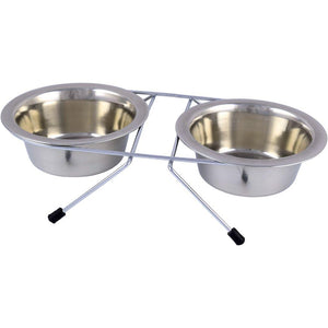 Unleashed Gamelle double Diner en acier inoxydable pour animaux
