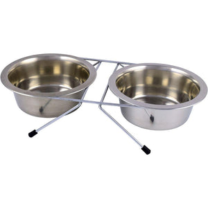 Unleashed Gamelle double Diner en acier inoxydable pour animaux