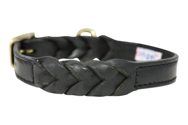 Angel Leather Braided Dog Collar, Black