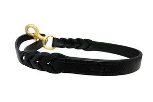 Angel Leather Braided Dog Leash, Black