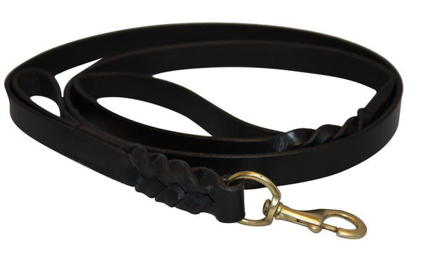Angel Leather Braided Double Handle Dog Leash, Black