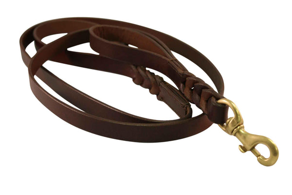 Angel Leather Braided Double Handle Dog Leash, Brown